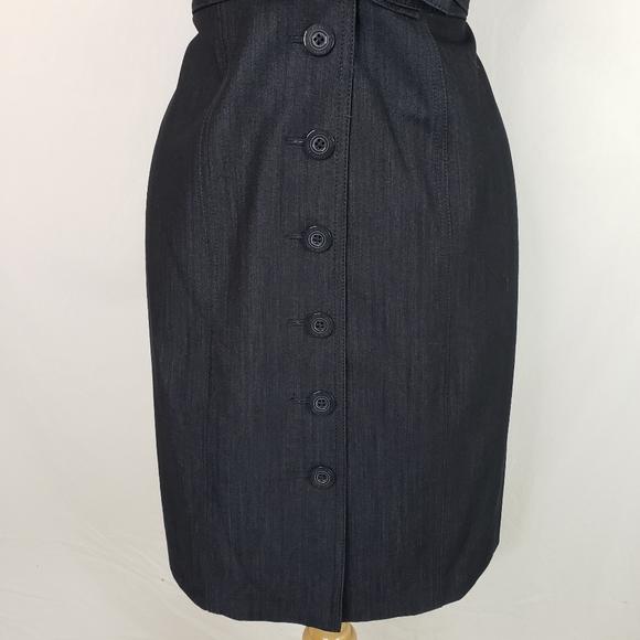 Calvin Klein Cap Sleeve Button Front Belted Dark Wash Denim Dress 10 Petite - Picture 8 of 12